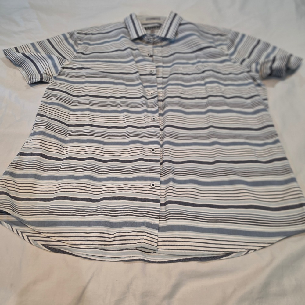 Express Button Up Shirt Mens XL Blue White Striped Good Fitted Short Sleeve